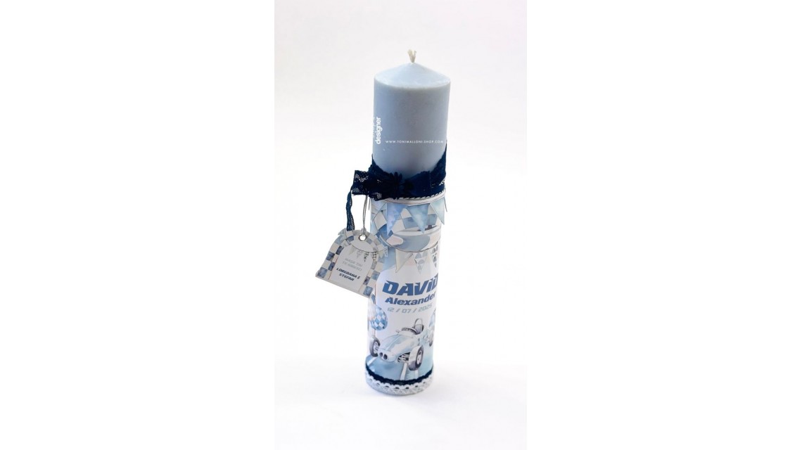 Lumânare botez Blue Racing Car – model stâlp personalizat Formula 1 1
